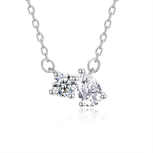 Elegant S925 sterling silver necklace featuring round and pear-cut moissanite pendants