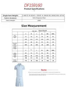 Detailed size chart for men's summer jacquard shirt and shorts set with fabric specs