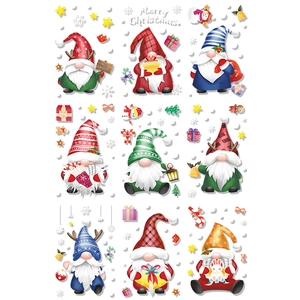 Lot de 9 autocollants de fenêtres gnomes de Noël avec lettrage Merry Christmas et flocons