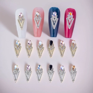 Alloy teardrop triangle nail charms with rhinestones and micro-pave crystals