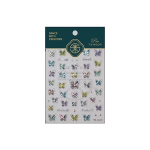 M-503 Iridescent 3D butterfly nail art stickers with metallic gold shell finish