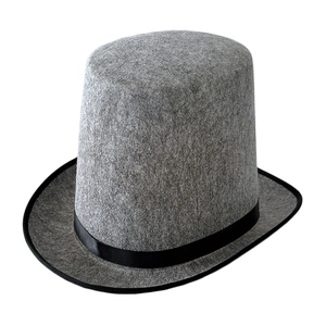 Classic 20cm grey felt top hat with black ribbon band for magician party and performance