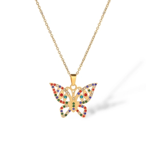Elegant 18K gold-plated hollow butterfly necklace with colorful sparkling crystals