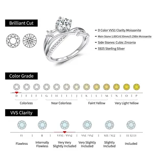 S925 silver moissanite ring with 1ct D color stone and elegant crisscross band design
