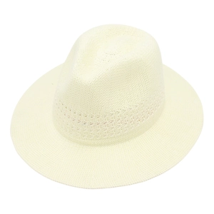 Close-up of a classic Panama fedora straw hat with detailed hollow diamond weaving patterns