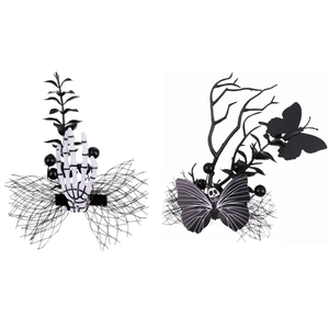 Lot de pinces à cheveux d'Halloween gothiques avec main de squelette et papillon noir