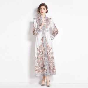 Maxikleid im Vintage-Stil mit Paisleymuster, V-Ausschnitt und Laternenärmeln