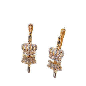 Elegant gold crown hoop earrings with sparkling cubic zirconia crystals for women