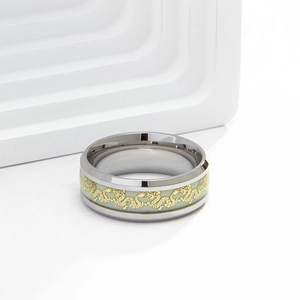 Luminous titanium steel dragon ring with gold pattern and glowing inlay for men