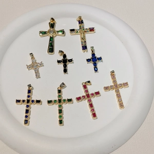 Cross Pendant Gold Plated Copper Colorful Zircon DIY Jewelry Making Charm For Necklace Religious