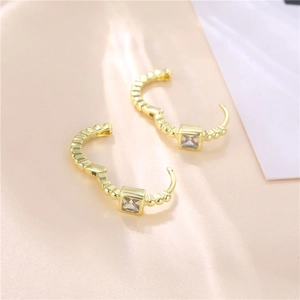 Minimalist 14K gold plated hoop earrings with square zircon stone and beaded texture