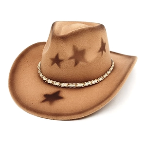 Western Cowboy Hut Baumwolle Polyester Sternmuster Goldkette Breite Krempe Fedora Für Damen Herren Mode Jazz Cap