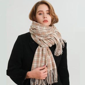 Plaid Tassel Scarf Winter Warm Imitation Cashmere Long Checkered Shawl Wrap Unisex Soft Thick Neck Scarf Fashion Accessory