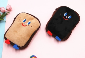 Détails de porte-monnaie en peluche pain de mie avec visages brodés et tissu doux
