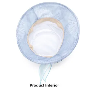 Detail of the breathable white mesh lining and floral fabric inside the sun hat