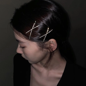 Rhinestone X Shape Hair Clips Alloy Geometric Cross Minimalist Side Bobby Pins Sweet Fashion Hair Accessories For Women