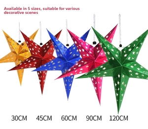 Five sizes of laser-cut hanging star decorations from 30cm to 120cm for holiday events