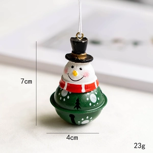 Christmas snowman bell pendant with green tree cutouts for holiday tree decoration