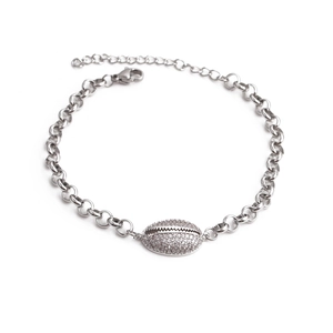 Stainless Steel Chain Bracelet With Copper Micro Pave Zircon Shell Pendant Adjustable Marine Jewelry For Women