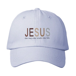 Light purple baseball cap with JESUS print and religious scripture, adjustable sun hat