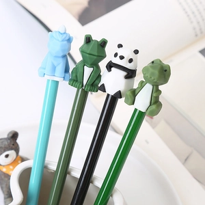 Cute 3D Animal Gel Pens Silicone Character Head Plastic Black Ink Smooth Writing Office School Stationery Novelty