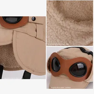 Kinder Fliegermütze in Khaki mit Fleecefutter und abnehmbarer Brille für den Winter