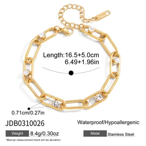 Detalle de la pulsera de clip de acero inoxidable de 18K con circonita blanca y cierre