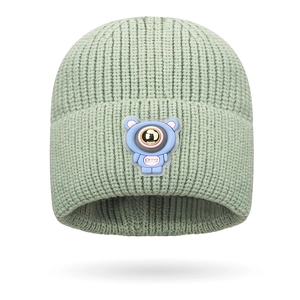 Kinderen Winter Gebreide Muts LED Verlicht Astronaut Beer Cartoon Warm Geribbelde Beanie Voor Peuters Jongens Meisjes