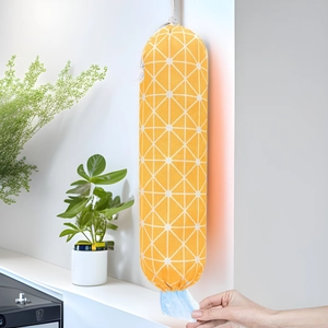 Plastic Bag Holder Hanging Grocery Bag Organizer Cotton Canvas Storage Bag Wall Mounted Kitchen Waste Bag Dispenser