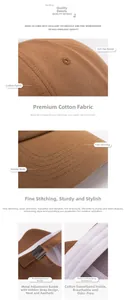 Détails d'une casquette en coton marron montrant le tissu et la boucle en métal