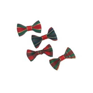 Set of four Christmas plaid and striped mini bows for pets or DIY holiday decorations