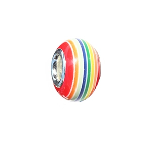 Rainbow striped resin beads with large holes and silver metal core for DIY bracelets