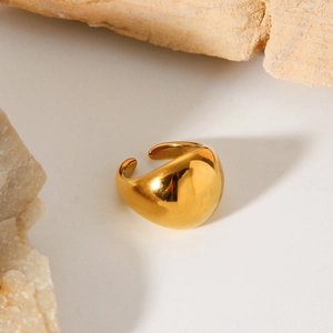 Minimalist thick gold-plated stainless steel dome ring with polished mirror finish