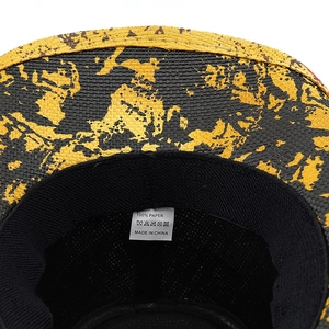 Macro shot of 100% paper weave material and internal sweatband of a cowboy hat