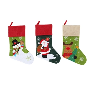 Linen Christmas stockings with Santa, snowman and reindeer embroidery for candy gift bags