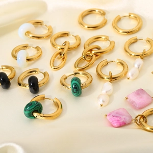 Detailed assortment of 18K gold-plated stainless steel earrings with various gemstones