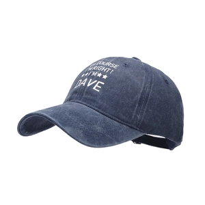 Vintage washed navy cotton baseball cap with retro white letter print and star graphic