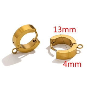 Polished gold stainless steel 13mm hoop earrings with measurements for DIY jewelry