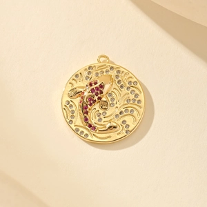 Exquisiter Goldener Koi-Anhänger mit roten und weißen Zirkonia für DIY-Schmuckherstellung