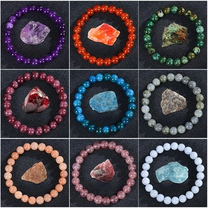 Natural Gemstone Crystal Beaded Bracelet Round Stone Healing Energy Jewelry Elastic Cord For Women Men