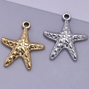Detailed view of textured 304 stainless steel starfish pendants in gold and silver finish