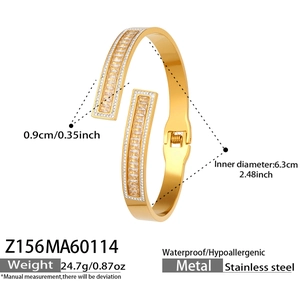 Brazalete de acero inoxidable dorado con circonita 5A, resistente al agua e hipoalergénico