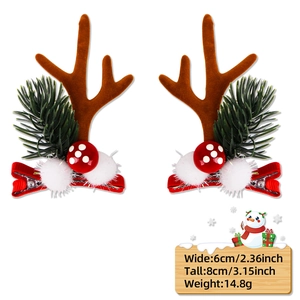 Detailed view of reindeer antler hair clips with size and weight measurements on white background