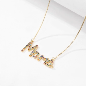 Collana placcata oro 18 carati con pendente MAMA e zirconi cubici colorati