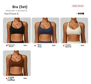 Collage de quatre ensembles de soutien-gorge de sport en noir, bleu-gris, abricot et café