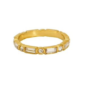 Bague en acier inoxydable doré avec zircons rectangulaires et ronds alternés