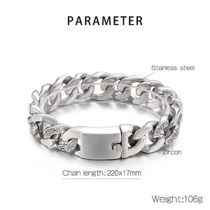 Vue détaillée des paramètres du bracelet gourmette en acier avec incrustation de zircon
