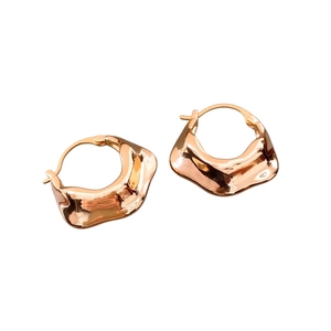 18K rose gold plated irregular lava hoop earrings with polished liquid metal finish