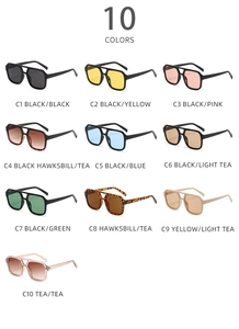 Detailed matrix of 10 pilot sunglasses color options with assorted frames and lenses