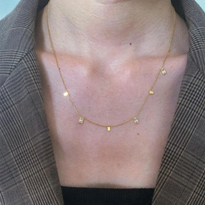 Stainless Steel Geometric Pendant Necklace Gold Plated Water Drop Square Triangle Cubic Zirconia Charms Jewelry For Women